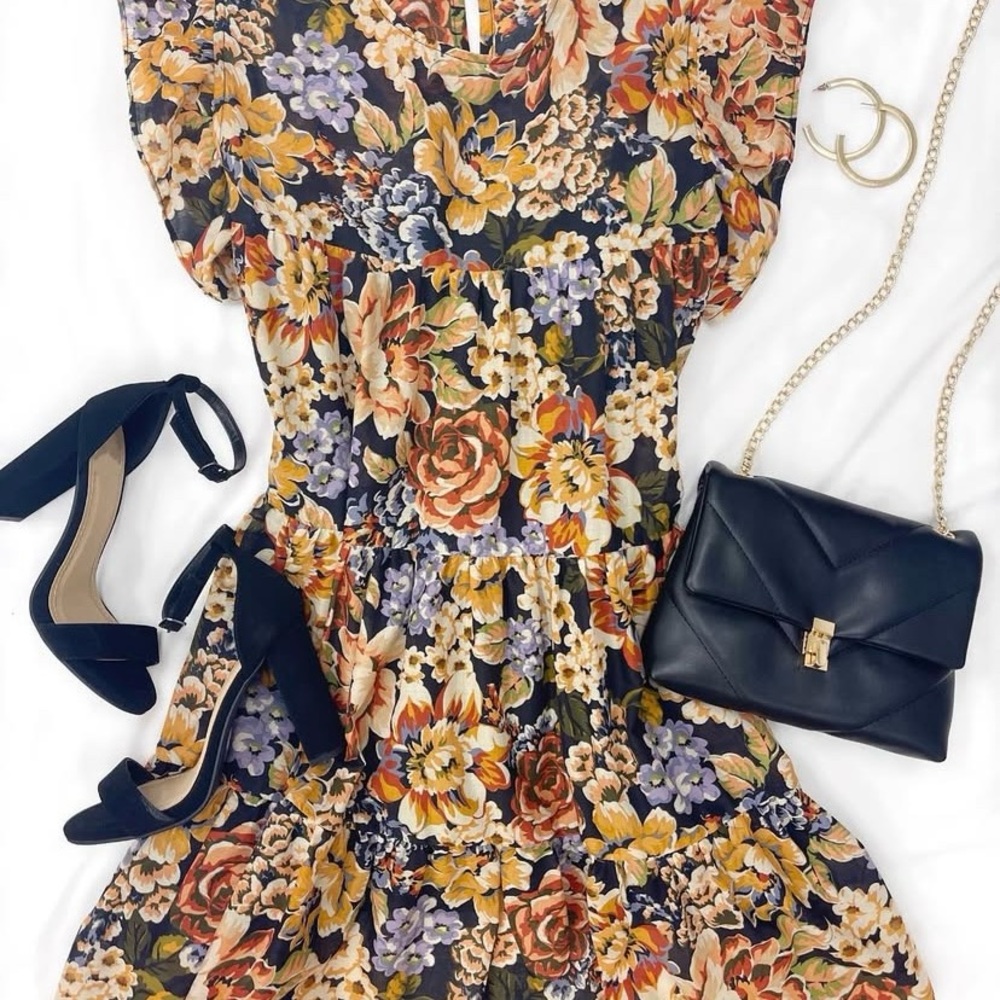 Red Dress Boutique Floral Midi Dress in Black and Gold